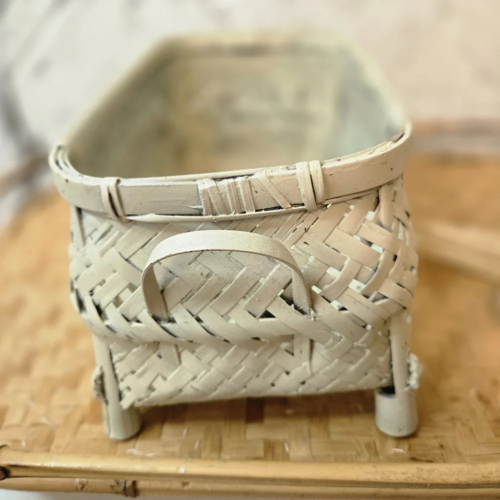 Vintage 1980's Bamboo Oval Rectangular Storing Decor Basket Cottage Coastal